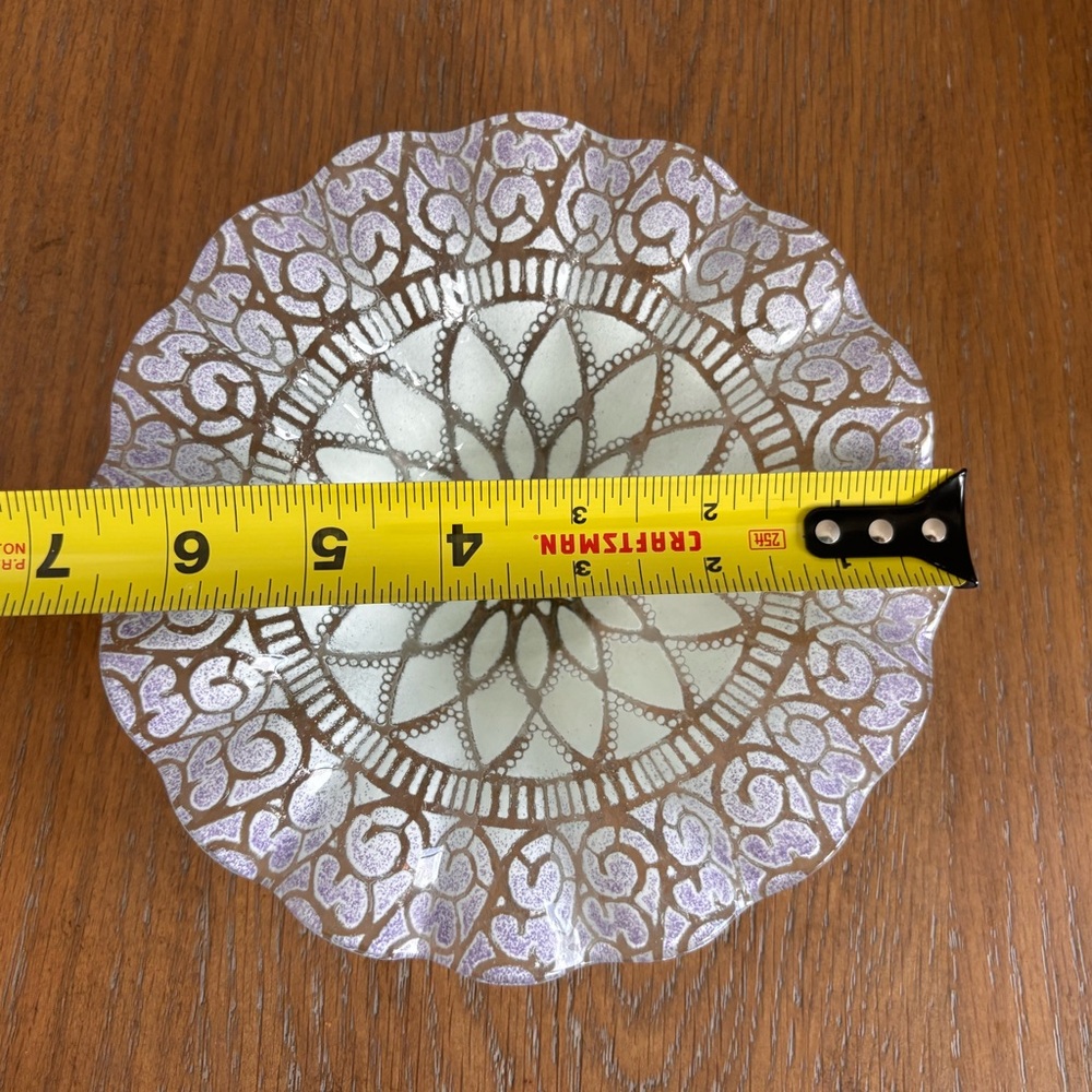 VINTAGE 70s SYDENSTRICKER Decorative Scalloped Glass Bowl Fused Glass Feminine - Picture 4 of 5